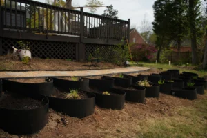 A side view of a recently installed Dirtlocker terracing frame